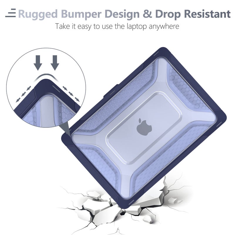 Batianda Protective Case for MacBook Air 13 inch 2020 2019 Release A2337 M1 A2179 A1932 with Touch ID Heavy Duty Honeycomb Hard Shell with Slim TPU Bumper and Fold Kickstand & Keyboard Cover Navy Blue - Image 4